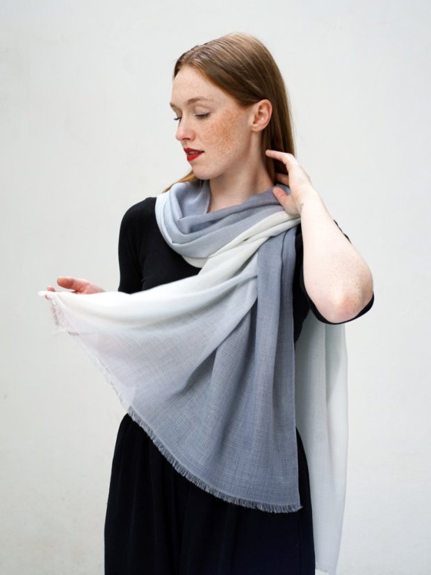 Ring-Pashmina exklusiv Ombre grau mit Cremefarbe