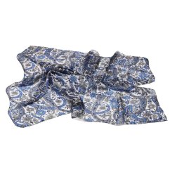 Hedvábný šátek s potiskem šedo-světle modro-bílý