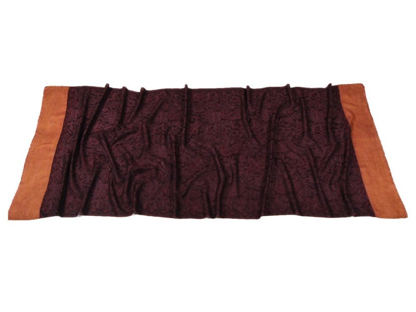 Kašmírska vlnená pašmína Khani Jamavar exclusive s fialovou, čiernou a hnedou farbou