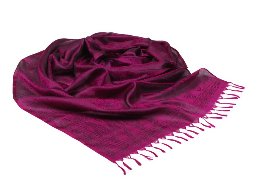 Seidenschal aus Varanasi in Magenta mit Schwarz