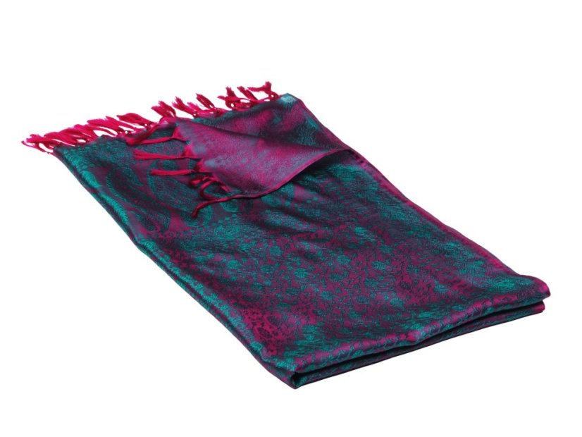 Hedvábná šála z Váránasí magenta s tmavě zelenou