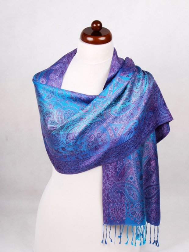 Hedvábná šála Super Norbu modro-tyrkysovo-fialová