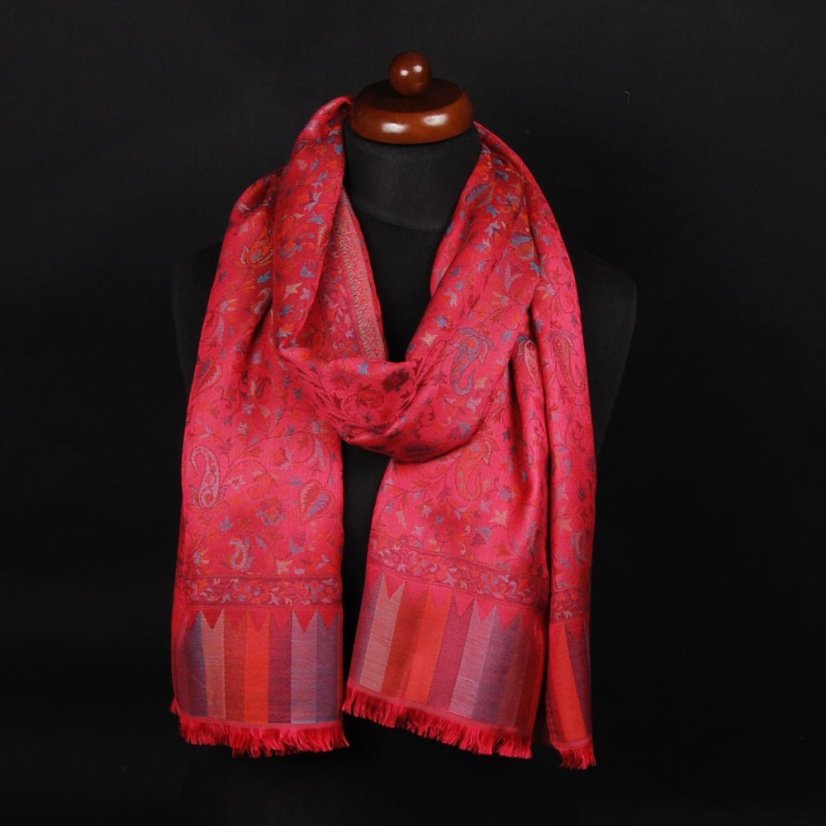 Schal aus Viskose und Seide Khani Jamawar rosa mit Türkis