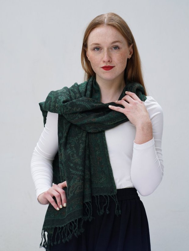 Šál z merino vlny tmavozelený