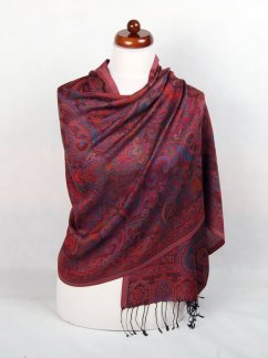 Šála z viskózy a hedvábí Lhamo černá s magentou a oranžovou