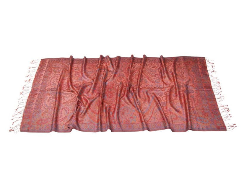 Seidenschal Super groß in Lachs-Farbe mit Türkis