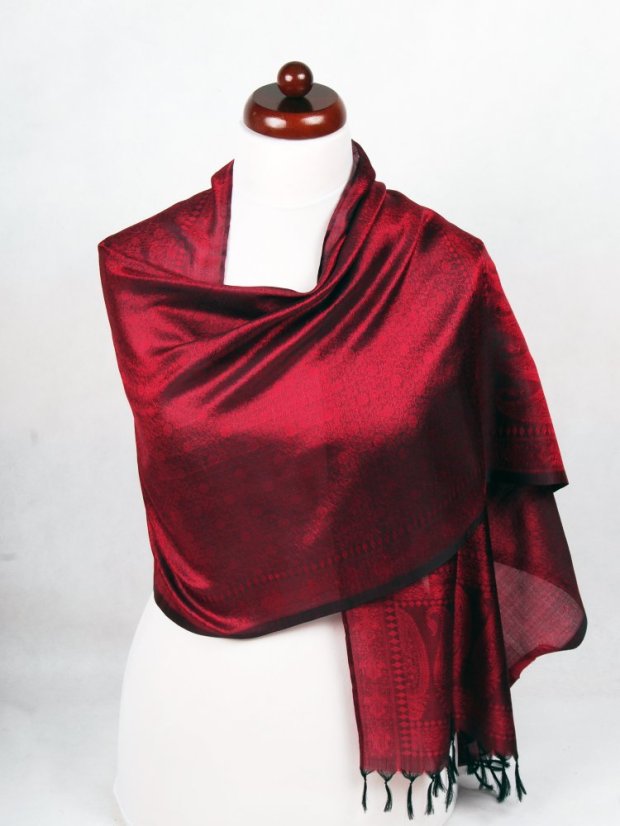 Hodvábny šál z Váránasí červeno-čierny