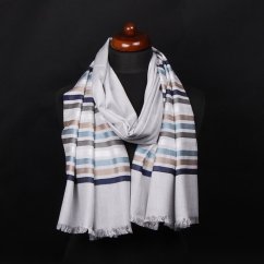 Šál z viskózy a hodvábu s pruhmi svetlošedý s čiernomodrou farbou