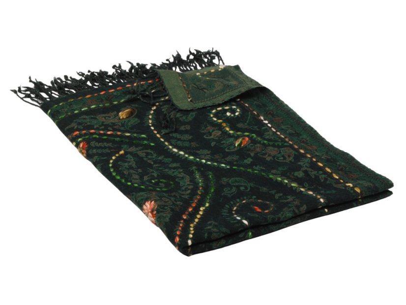 Schal aus Merinowolle handgestickt dunkelgrün