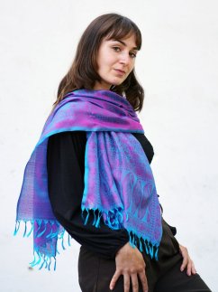 Hedvábná šála z Váránasí tyrkysovo-fialová