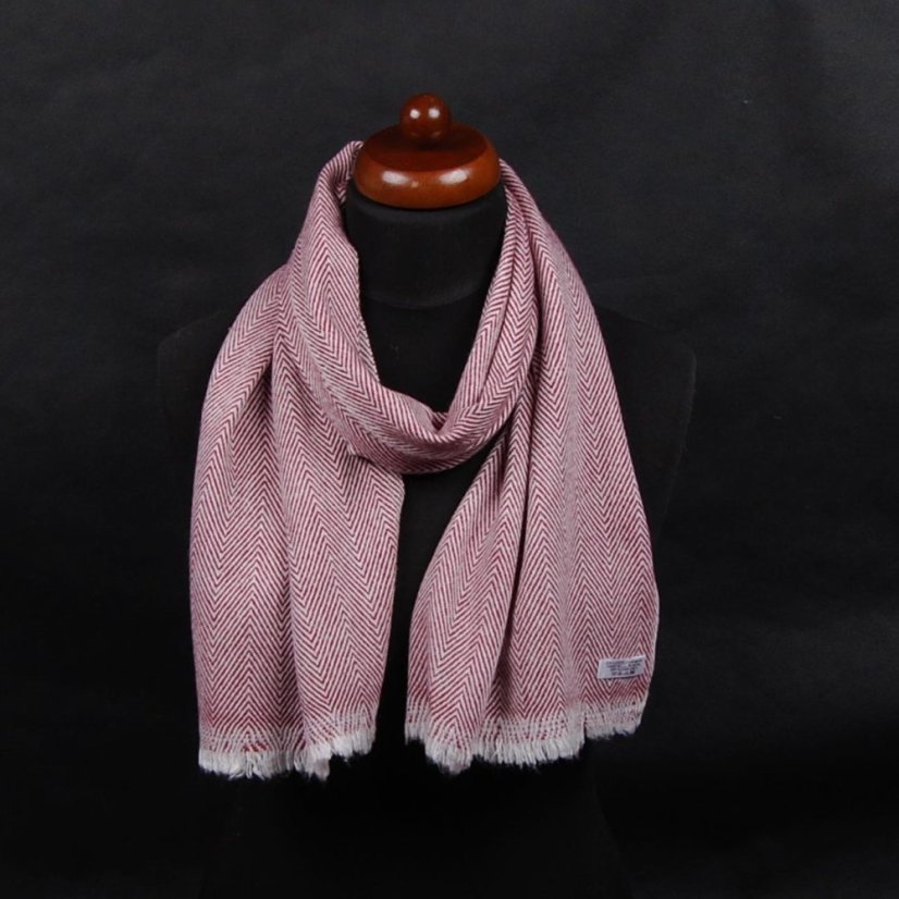 Wollschal Pashmina schmal bordeaux mit Weiß