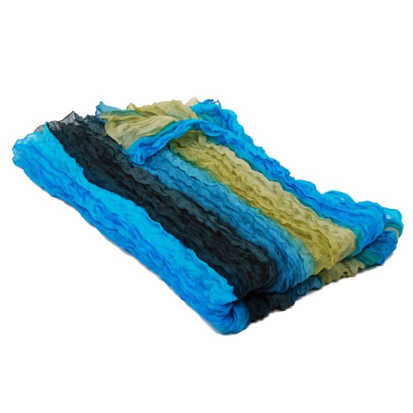 Seiden-Knitterschal türkis mit Grüngelb und Schwarz