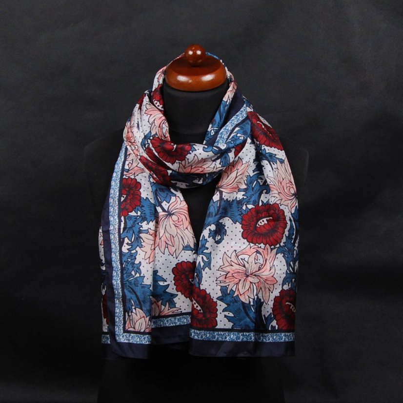 Seidenschal mit Aufdruck groß mit Graublau und Hellrosa