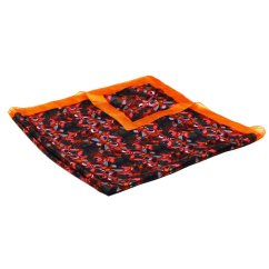 Hedvábný šátek s potiskem tmavě hnědý s oranžovou