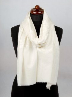 Kaschmirische Pashmina cremefarben mit Seide-Stickerei  in Weiß