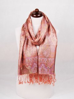 Hedvábná šála Super velká lososová s fialovou