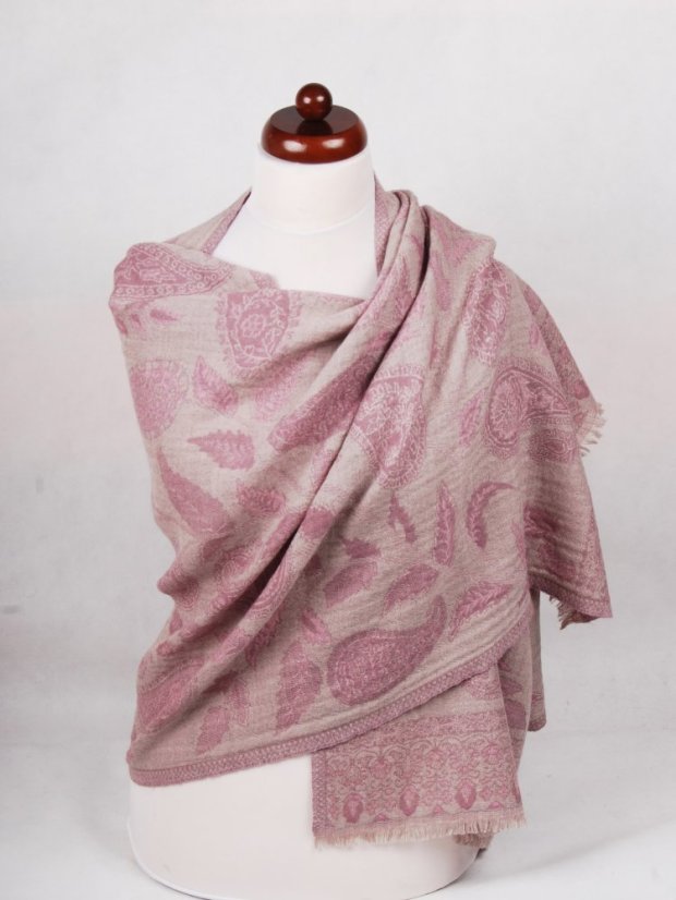 Šála z merino vlny světle růžová s šedou