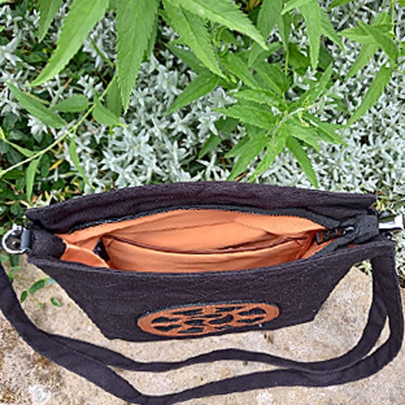 Tibetische Handtasche crossbody Tharpa Khorlo schwarz