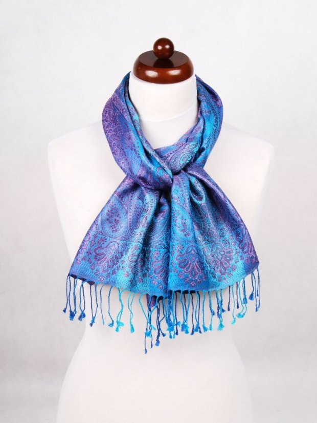 Hedvábná šála Super Norbu modro-tyrkysovo-fialová