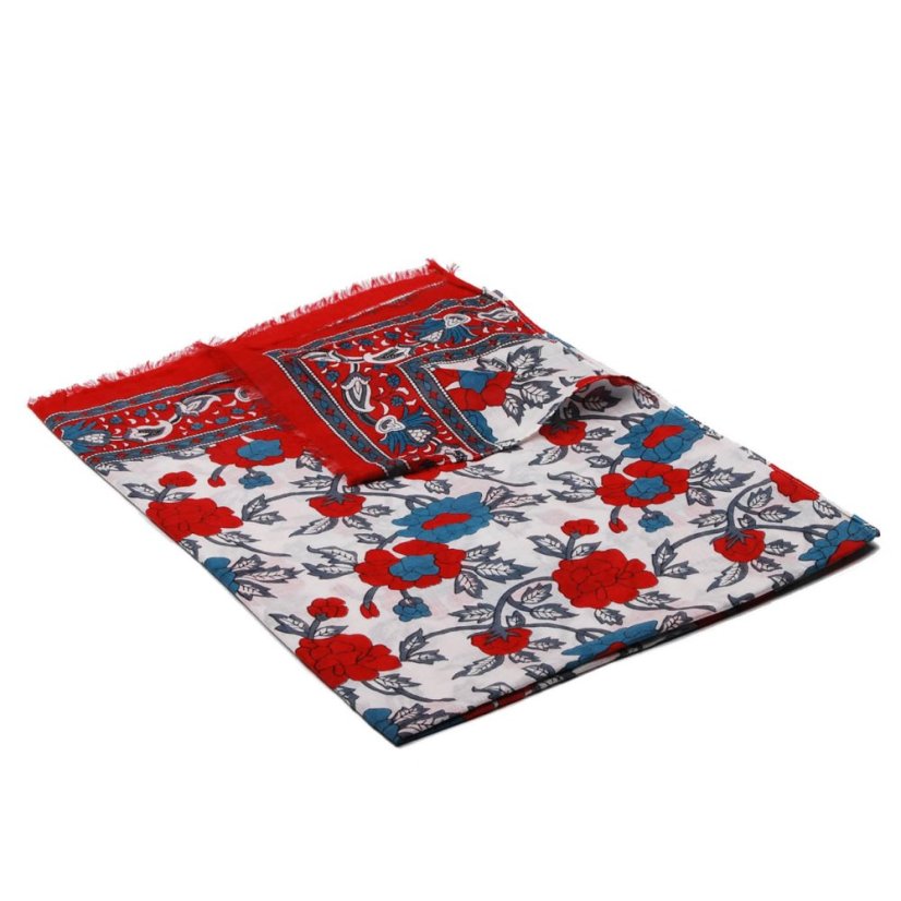 Schal aus Baumwolle rot-weiß mit Grautürkis