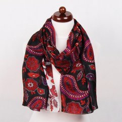 Seidenschal mit Aufdruck groß schwarz mit Bordeaux