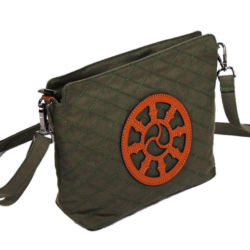 Tibetische Handtasche crossbody Tharpa Khorlo dunkelgrün-grau