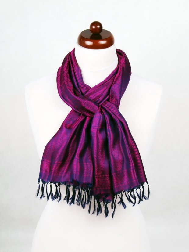 Seidenschal aus Varanasi dunkelblau-lila