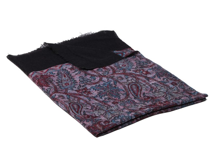 Kašmírská vlněná pašmína Khani Jamavar exclusive s šedou, tmavě červenou a černou