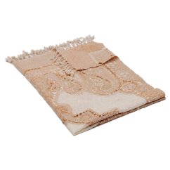 Šála z merino vlny s vyšíváním Kalsang světle hnědo-smetanová