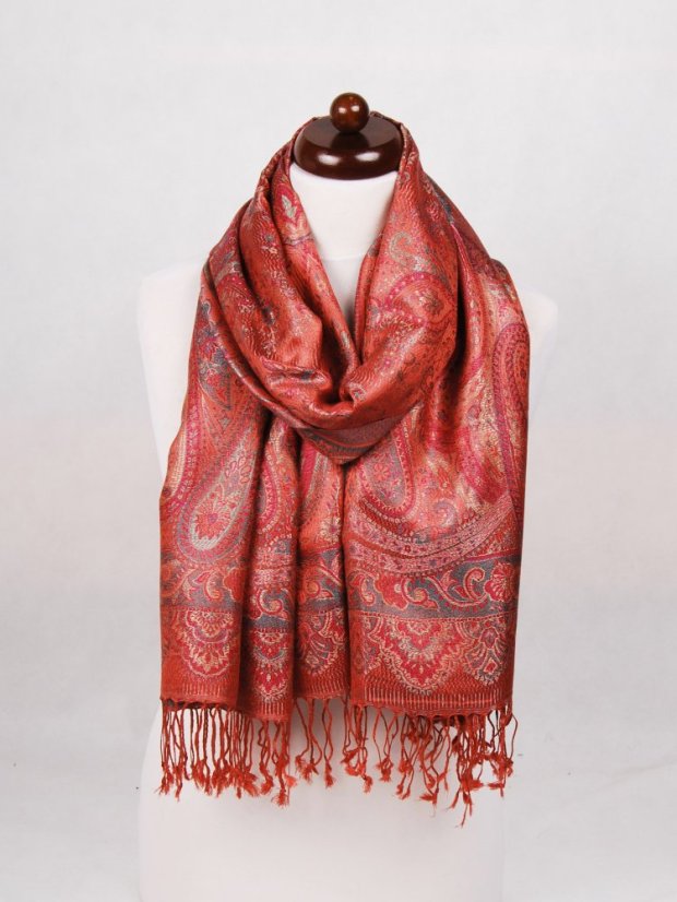 Hodvábny šál Super veľký terakotový s magentou