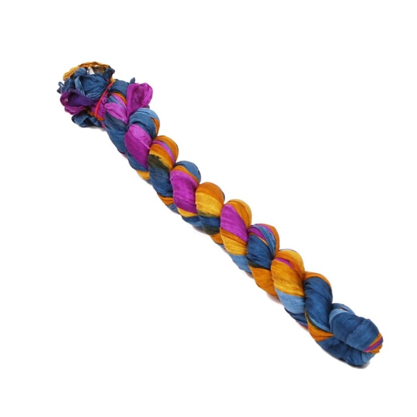 Seiden-Knitterschal graublau-goldfarben-lila