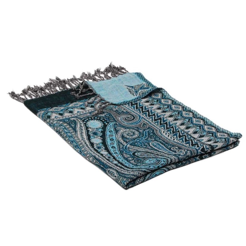 Šál z merino vlny s tmavozelenou a tyrkysovou