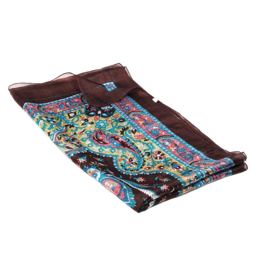 Hodvábny šál s potlačou tmavohnedo-zlatý