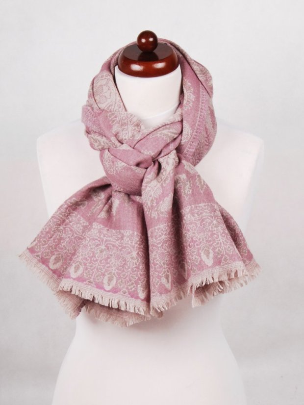 Šála z merino vlny světle růžová s šedou