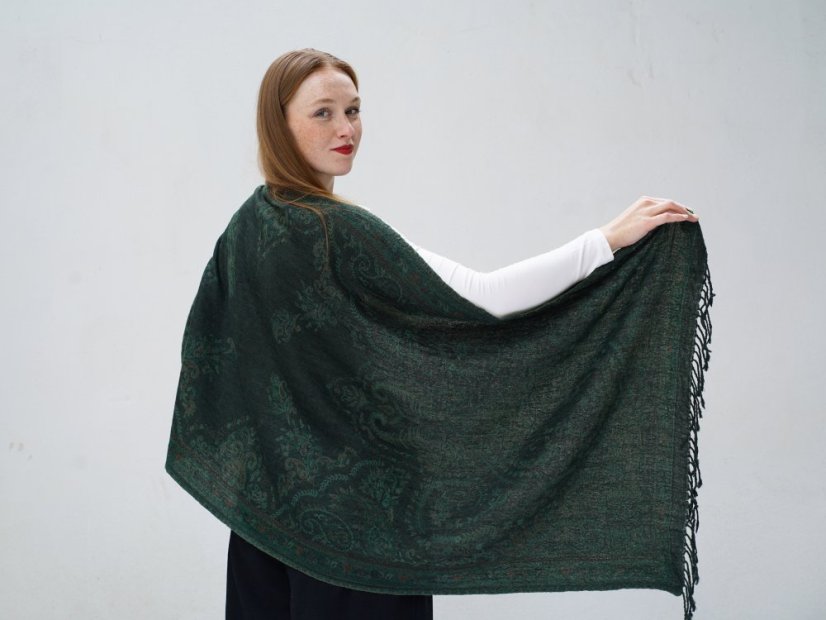 Šál z merino vlny tmavozelený