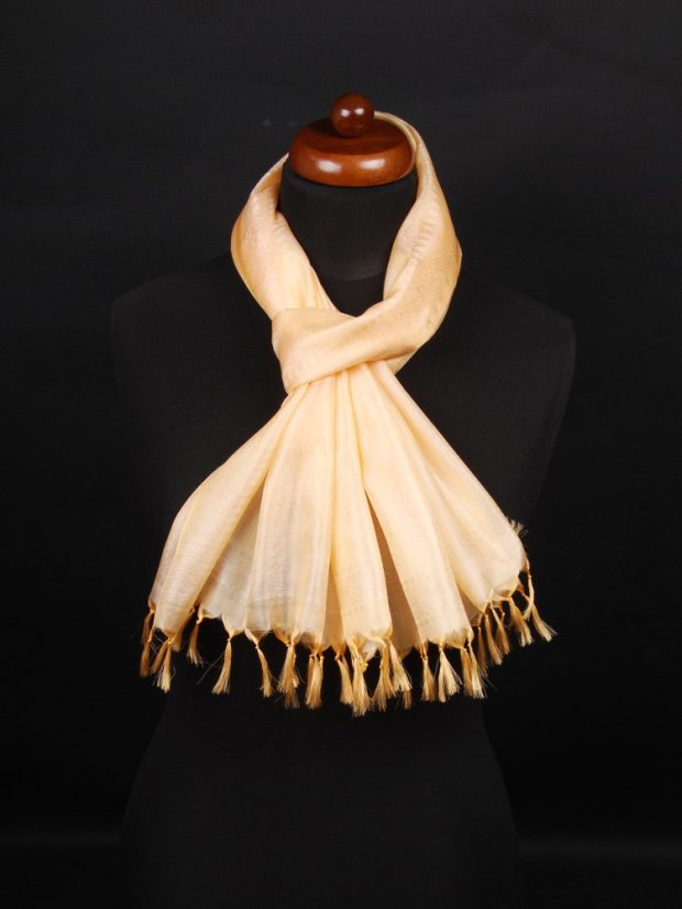 Seidenschal aus Varanasi in Aprikosenfarbe mit Weiß