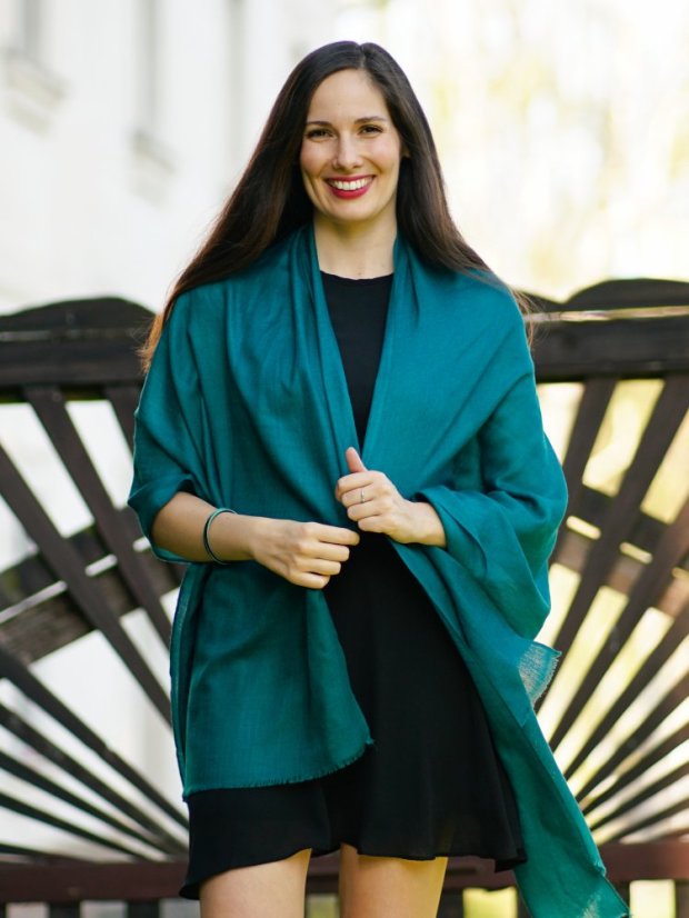Pashmina-Wollschal Self in Smaragdgrün
