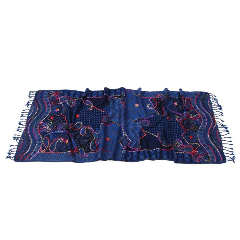 Šála z merino vlny s vyšíváním s královsky modrou a černou