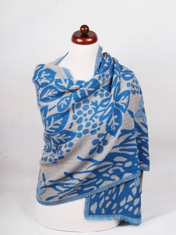 Šála z merino vlny modro-smetanová