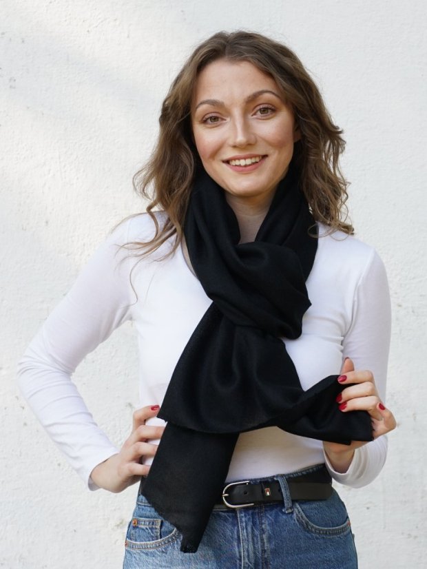 Kašmírská vlněná pašmína Self černá