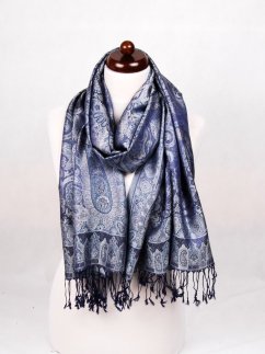 Hodvábny šál Super veľký tmavomodro-strieborný