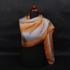 Hedvábná malovaná šála světle hnědo-šedá