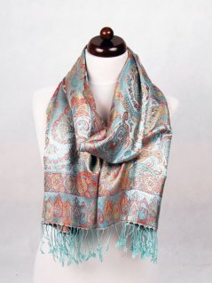 Hedvábná šála Super velká světle modrá s červenou