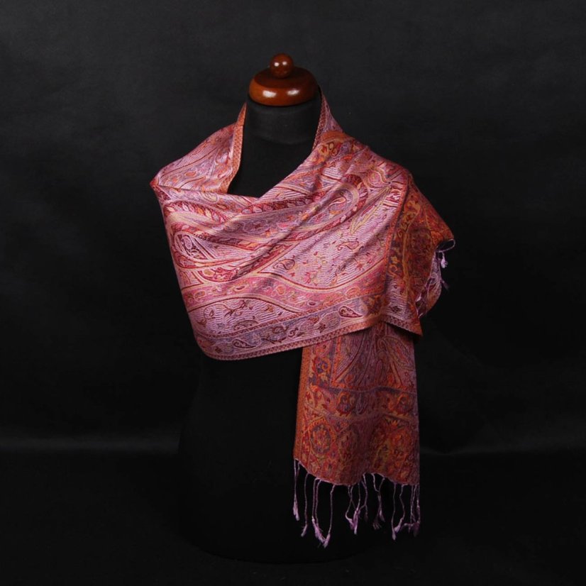 Seidenschal Super Wangmo helllila mit Rot