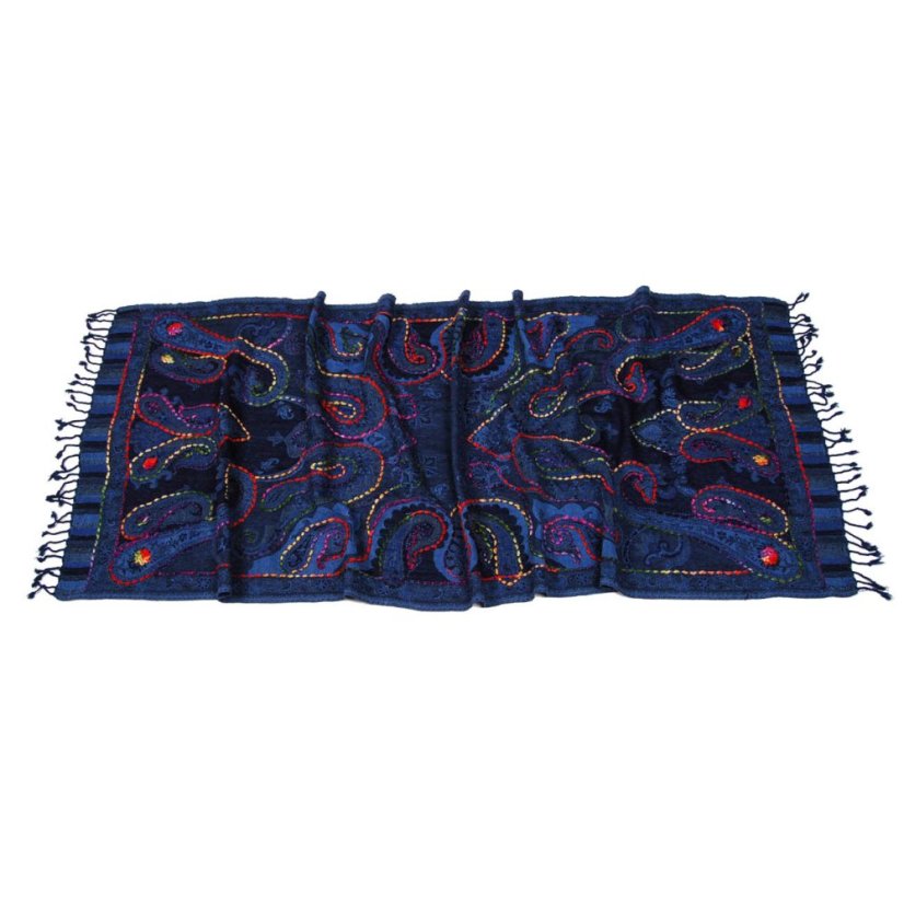 Šál z merino vlny s vyšívaním Dekyi tmavomodrý