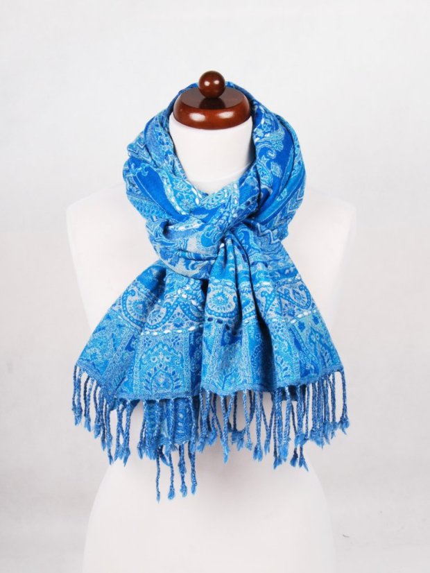 Šál z merino vlny s vyšívaním tyrkysovo-modrý