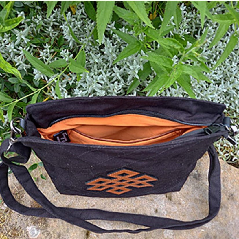 Tibetische Handtasche crossbody Tharpa schwarz