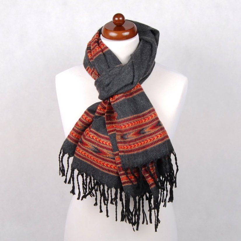 Schal aus Viskose und Acryl dunkelgrau mit Rot
