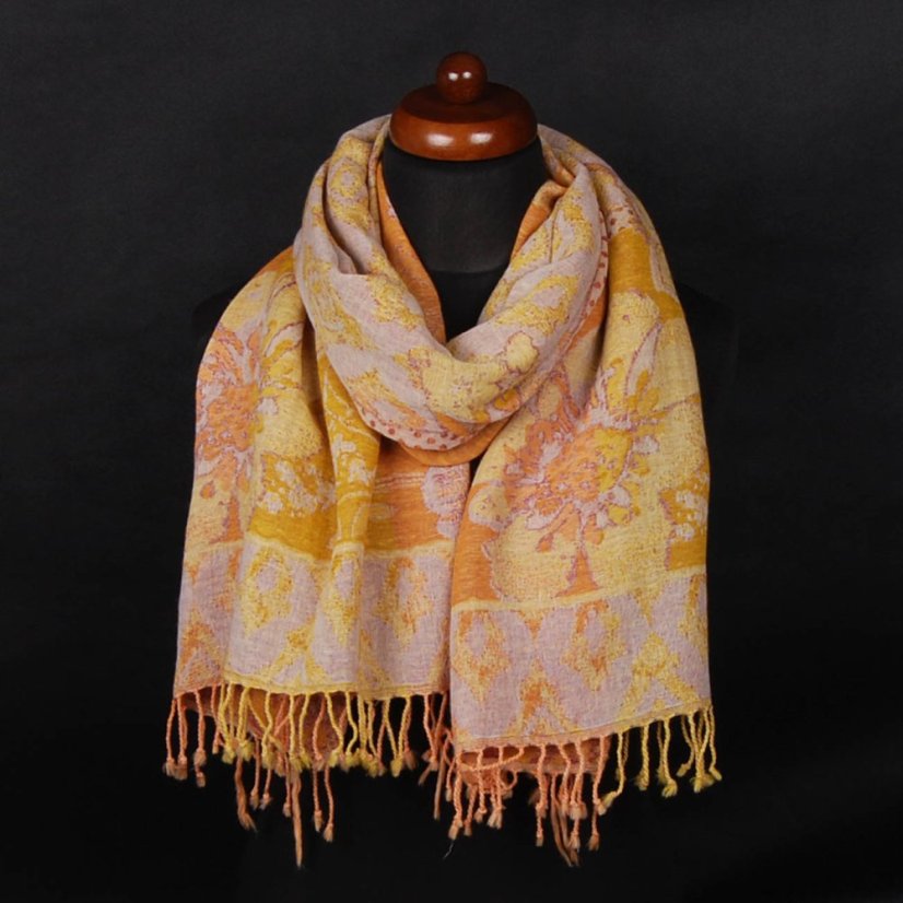 Šál z merino vlny žlto-oranžovo-smotanový