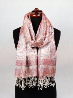 Hedvábná šála Super velká smetanová s červenou a modrou